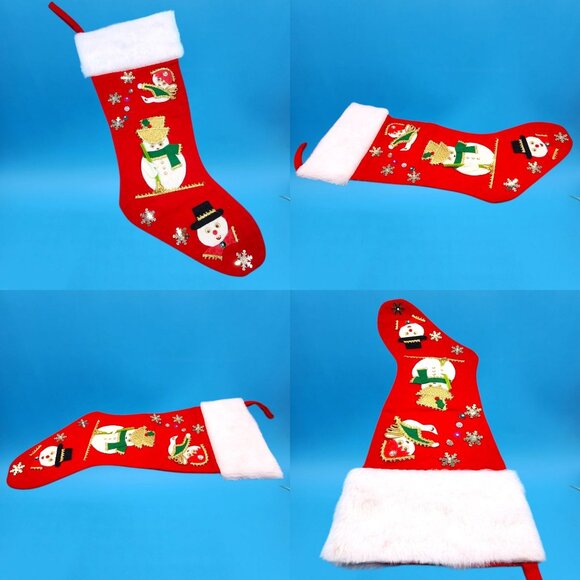 Vintage 1960s Felt Stockings Angel Snowman Wreath Faux Fur Sequins Beads Set - Picture 6 of 10